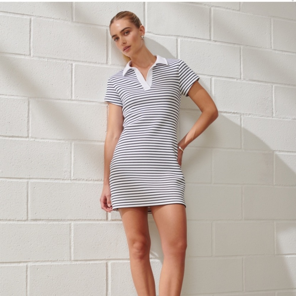 New w/ tags A&F YPB neoKNIT unlined polo striped mini dress, large.